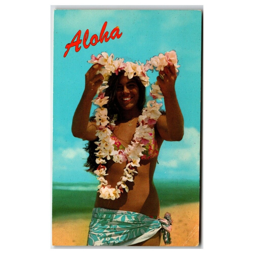 Vintage Aloha Hawaii Postcard 1977 Honolulu Lei Beach Peter French Curteich